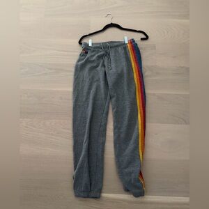 Aviator Nation Gray Pants with Rainbow Stripe